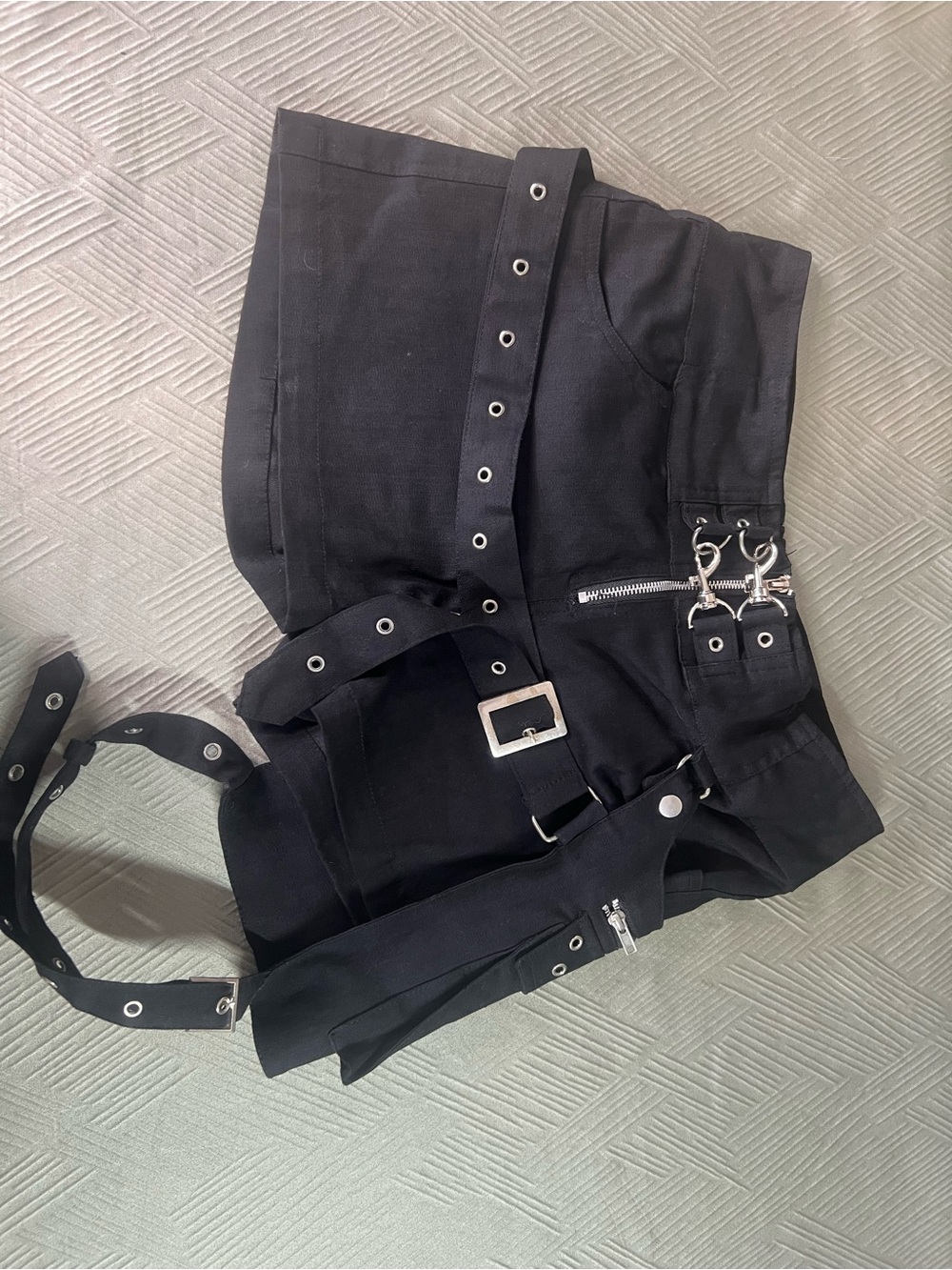Vixxsin Black High-Waist Grommet Utility Shorts